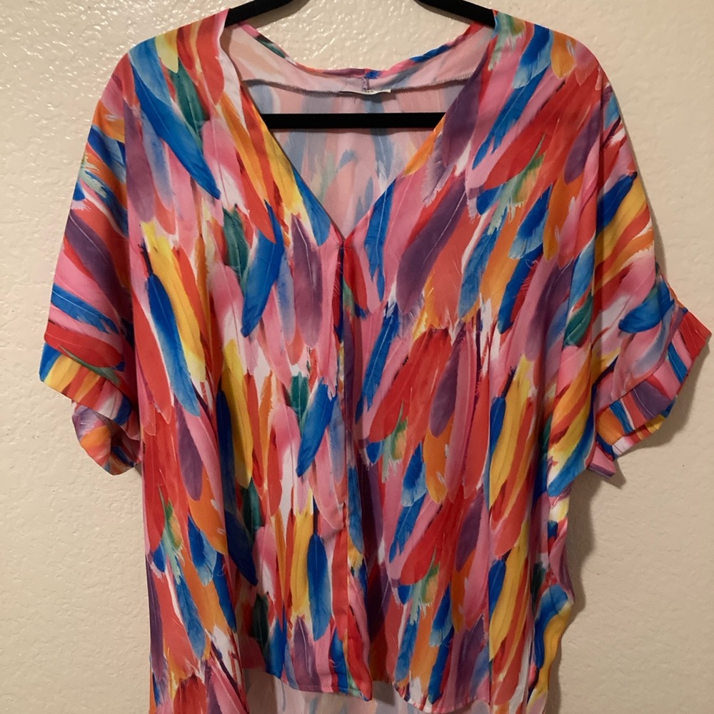 JODIFL Pink and Blue Cuffed Sleeve Blouse